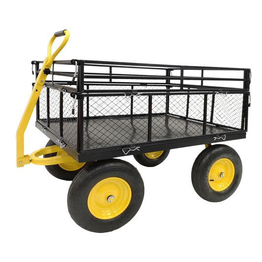 Heavy Duty Steel Garden Cart with Removable Mesh Sides and 16-inch Tires, 1400 lbs Capacity, Utility Metal Wagon