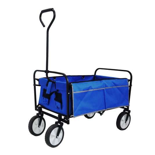 Folding Wagon Garden Shopping Beach Cart (Blue)