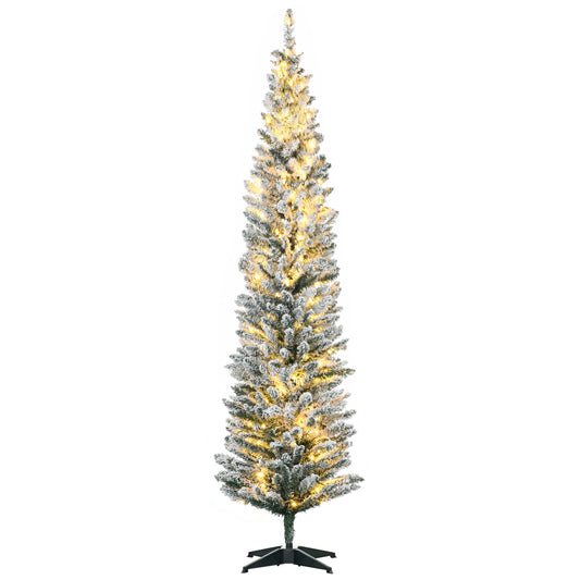 HOMCOM 7' Tall Pre-Lit Slim Noble Fir Artificial Christmas Tree with 210 Warm White LED Lights and 499 Tips, for Christmas Decoration, Green