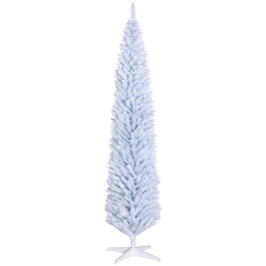 HOMCOM 8' Artificial Pencil Christmas Tree, Slim Xmas Tree with 618 Realistic Branch Tips and Plastic Stand, White