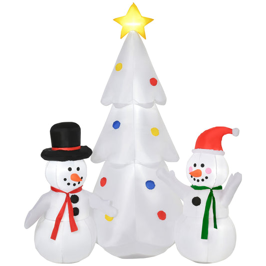 HOMCOM 6ft Inflatable Christmas Tree Decorations and Snowmen, Outdoor Blow-Up Yard Christmas Decor with LED Lights Display