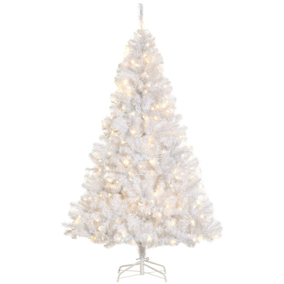 HOMCOM 6' Tall Prelit Christmas Tree Douglas Fir Artificial Christmas Tree with Realistic Branches, 250 Warm White LED Lights and 1000 Tips, White