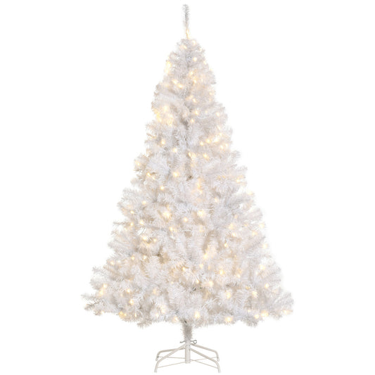 HOMCOM 6' Tall Prelit Christmas Tree Douglas Fir Artificial Christmas Tree with Realistic Branches, 250 Warm White LED Lights and 1000 Tips, White