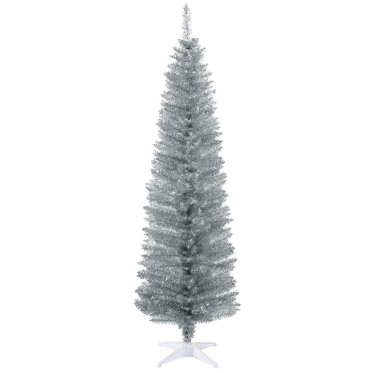 HOMCOM 6' Artificial Pencil Christmas Tree, Slim Xmas Tree with 390 Realistic Branch Tips and Plastic Stand, Silver