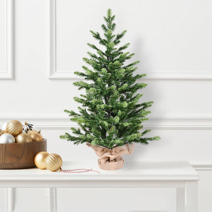 2FT Full PE Tabletop Christmas Tree with 230 Tips, Realistic Green Mini Tree with Plastic Cement-Filled Base – Small Desktop Holiday Decor for Home, Office, Dorm, Entryway