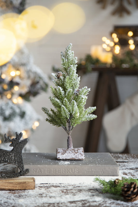 Set of 2, 13.5' christmas PVC Tree On Wood Base With Snow