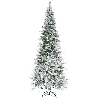 HOMCOM 9' Unlit Snow Flocked Pine Artificial Christmas Tree with Realistic Branches and 1159 Tips, Green