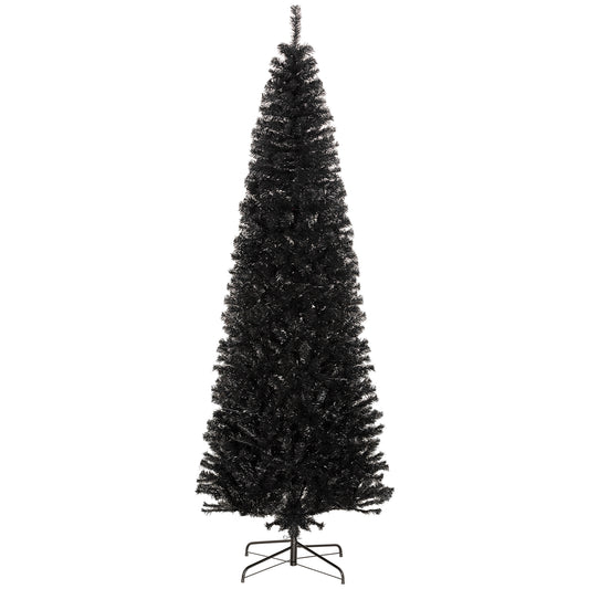 HOMCOM 8ft Pencil Christmas Tree, Unlit Artificial Christmas Tree Slim Douglas Fir Xmas Tree with Realistic Branches, Halloween Tree with 1168 Tips, Black