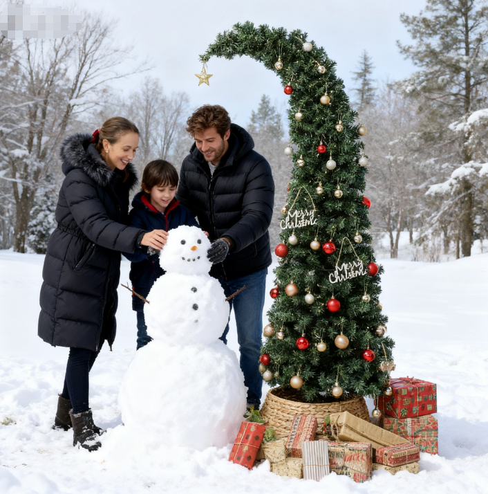 6 ft Prelit Bent Top Christmas Tree, Whimsical Xmas Tree Slim High Mountain Fir with 200 LEDs and Metal Stand