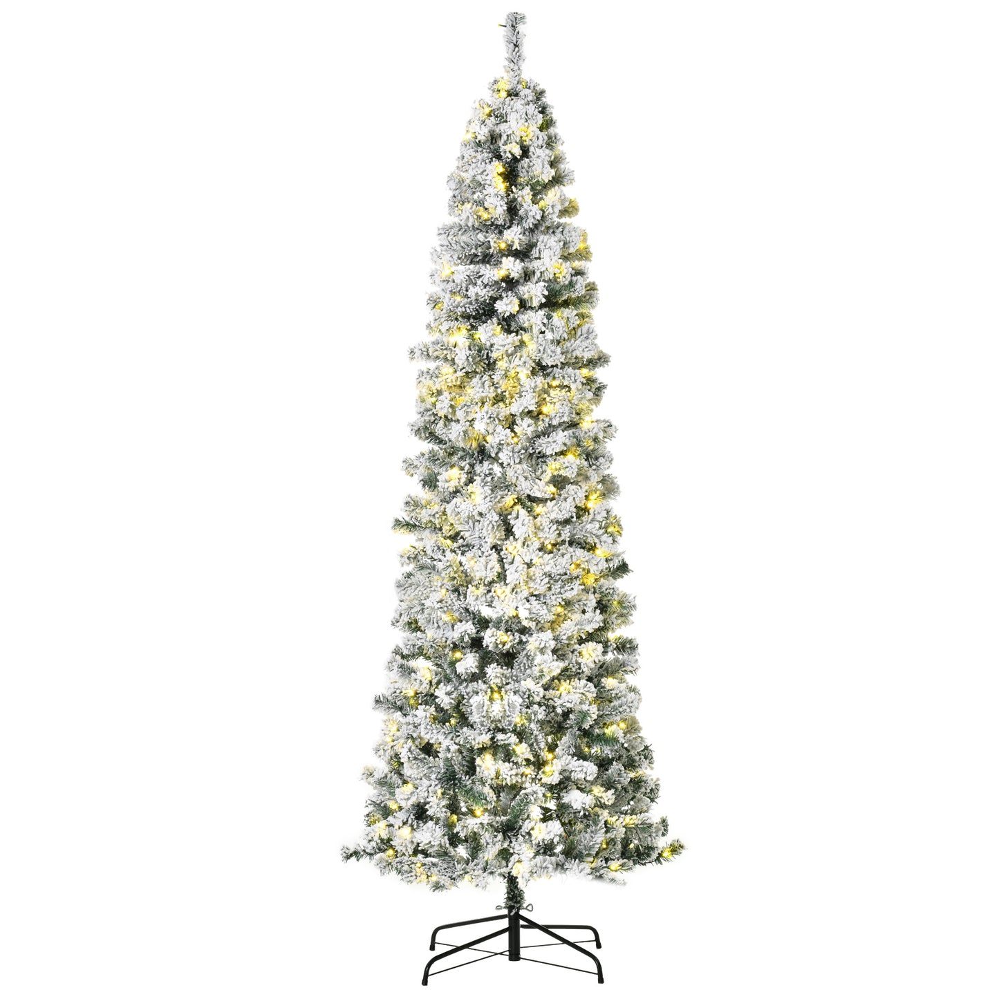 HOMCOM 7.5ft Pre-Lit Snow-Flocked Slim Douglas Fir Artificial Christmas Tree with Realistic Branches, 350 LED Lights and 641 Tips