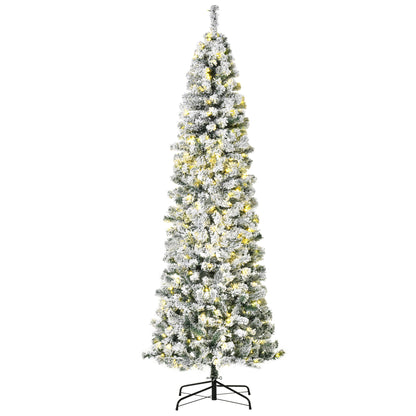 HOMCOM 7.5ft Pre-Lit Snow-Flocked Slim Douglas Fir Artificial Christmas Tree with Realistic Branches, 350 LED Lights and 641 Tips