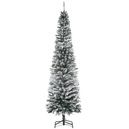 HOMCOM 7.5' Tall Unlit Snow-Flocked Slim Artificial Christmas Tree with Realistic Branches and 738 Tips