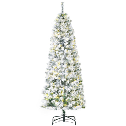 HOMCOM 6ft Pre-Lit Snow-Flocked Slim Douglas Fir Artificial Christmas Tree with Realistic Branches, 250 LED Lights and 462 Tips