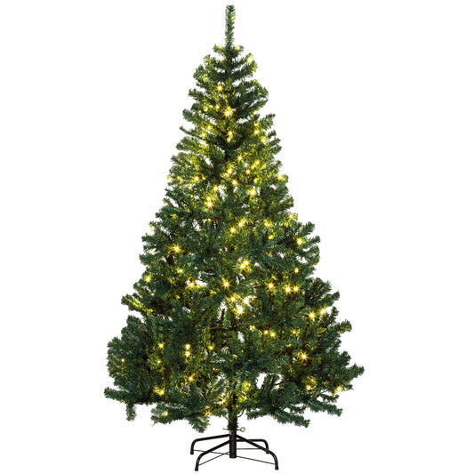 HOMCOM 6' Tall Prelit Christmas Tree Douglas Fir Artificial Christmas Tree with Realistic Branches, 250 Warm White LED Lights and 1000 Tips, Green