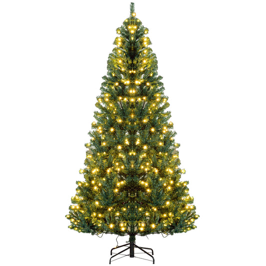 HOMCOM 7.5' Tall Prelit Christmas Tree Douglas Fir Artificial Christmas Tree with Realistic Branches, 500 Warm White LED Lights and 1346 Tips, Green