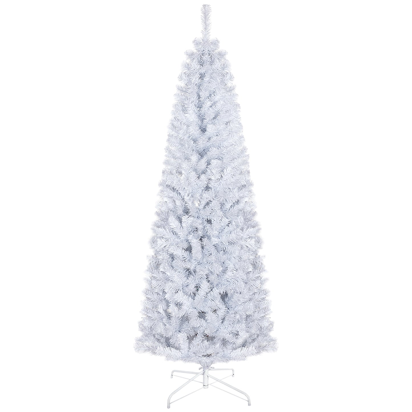 HOMCOM 6ft Pencil Christmas Tree, Unlit Artificial Christmas Tree Slim Douglas Fir Xmas Tree with Realistic Branches, Halloween Tree with 618 Tips, White