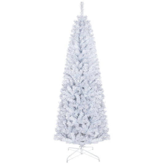 HOMCOM 6ft Pencil Christmas Tree, Unlit Artificial Christmas Tree Slim Douglas Fir Xmas Tree with Realistic Branches, Halloween Tree with 618 Tips, White