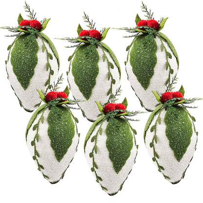 7' Iced Pinecone Orn, Decorative Hanging Ball Christmas Tree Ornaments for Holiday Party Decorations, Set of 6