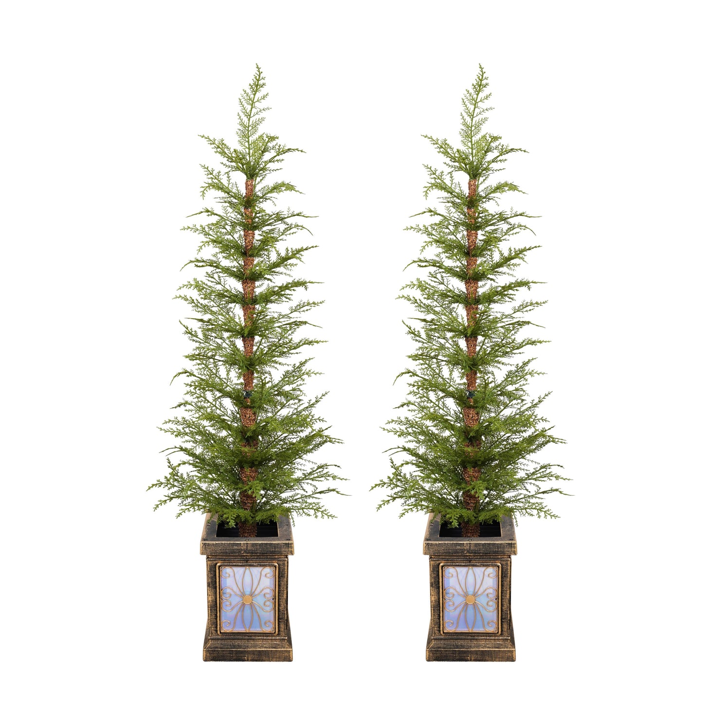 4ft Pre-Lit Artificial Christmas 2-Piece Set with Realistic PE Material, Green, Vinyl, 47.2in H
