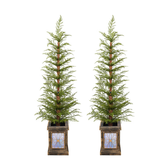 4ft Pre-Lit Artificial Christmas 2-Piece Set with Realistic PE Material, Green, Vinyl, 47.2in H