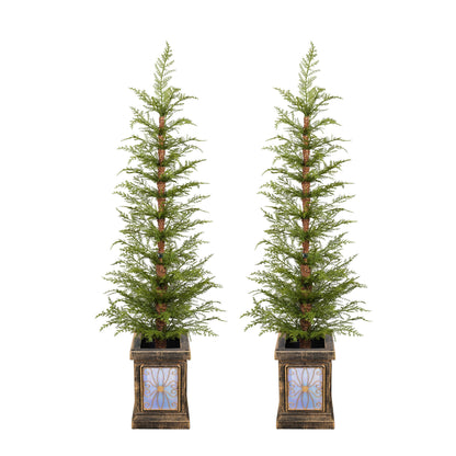 4ft Pre-Lit Artificial Christmas 2-Piece Set with Realistic PE Material, Green, Vinyl, 47.2in H