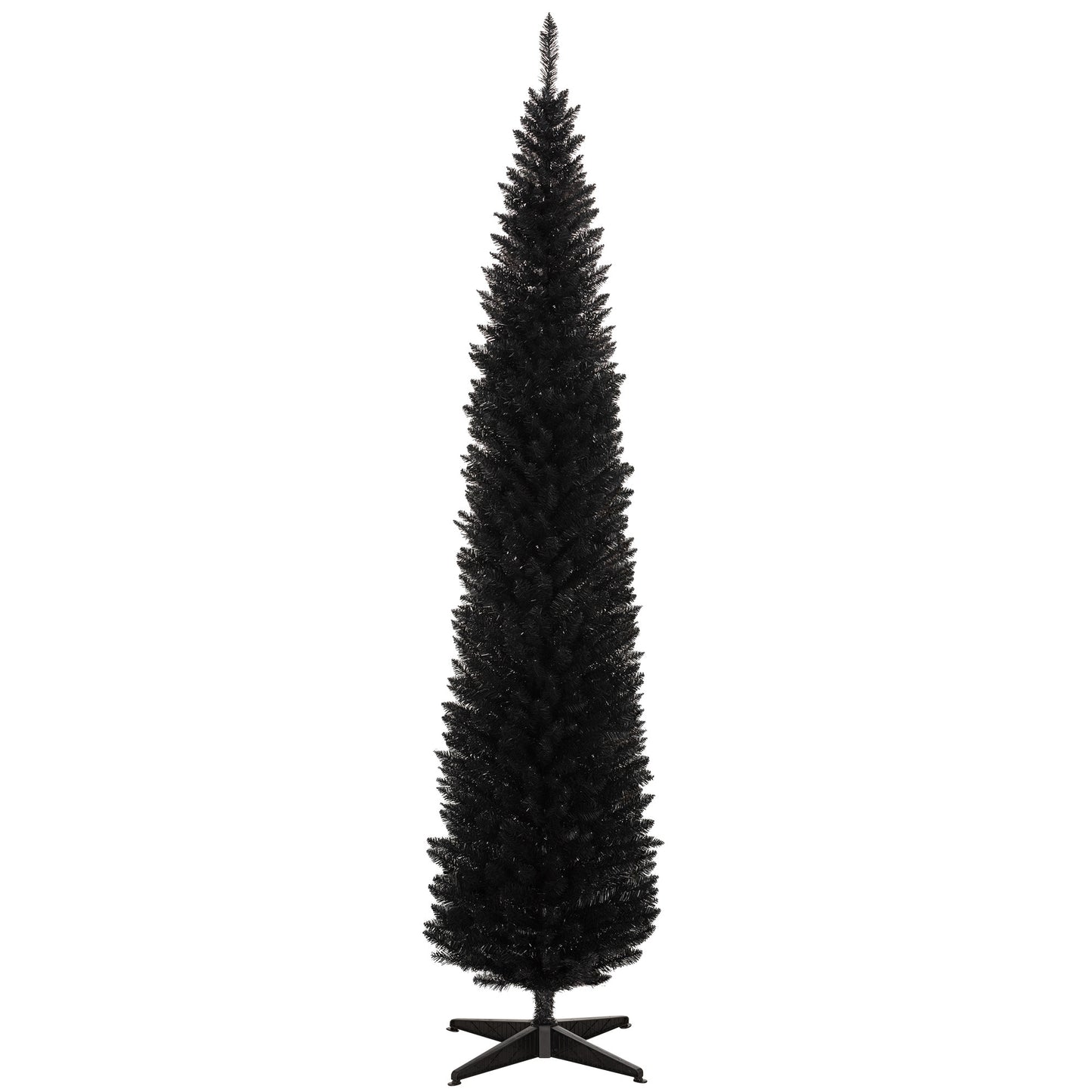 HOMCOM 8' Artificial Pencil Christmas Tree, Slim Xmas Tree with 618 Realistic Branch Tips and Plastic Stand, Black