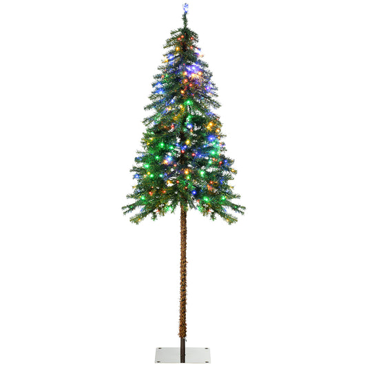 HOMCOM 6ft Tall Prelit Pencil Artificial Christmas Tree Holiday Décor with 442 Branches, 175 Warm White or Colorful LED Lights, Steel Base
