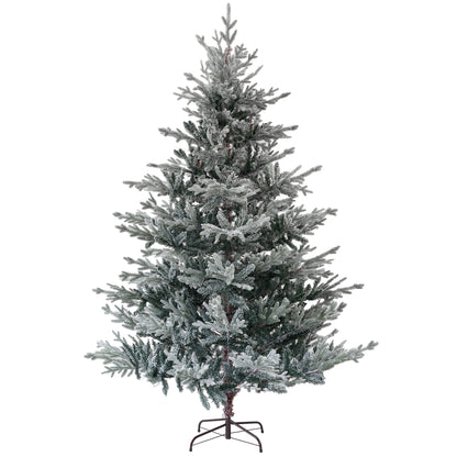 HOMCOM 7.5ft Nordic Pine Artificial Christmas Tree with 1218 Snow Flocked Tips, Foldable Metal Stand, Easy Assembly, Hinged Xmas Tree for Home Office Holiday