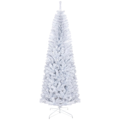HOMCOM 7ft Pencil Christmas Tree, Unlit Artificial Christmas Tree Slim Douglas Fir Xmas Tree with Realistic Branches, Halloween Tree with 818 Tips, White