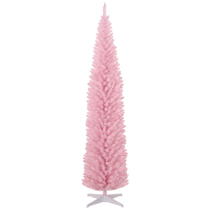 HOMCOM 8' Artificial Pencil Christmas Tree, Slim Xmas Tree with 618 Realistic Branch Tips and Plastic Stand, Pink