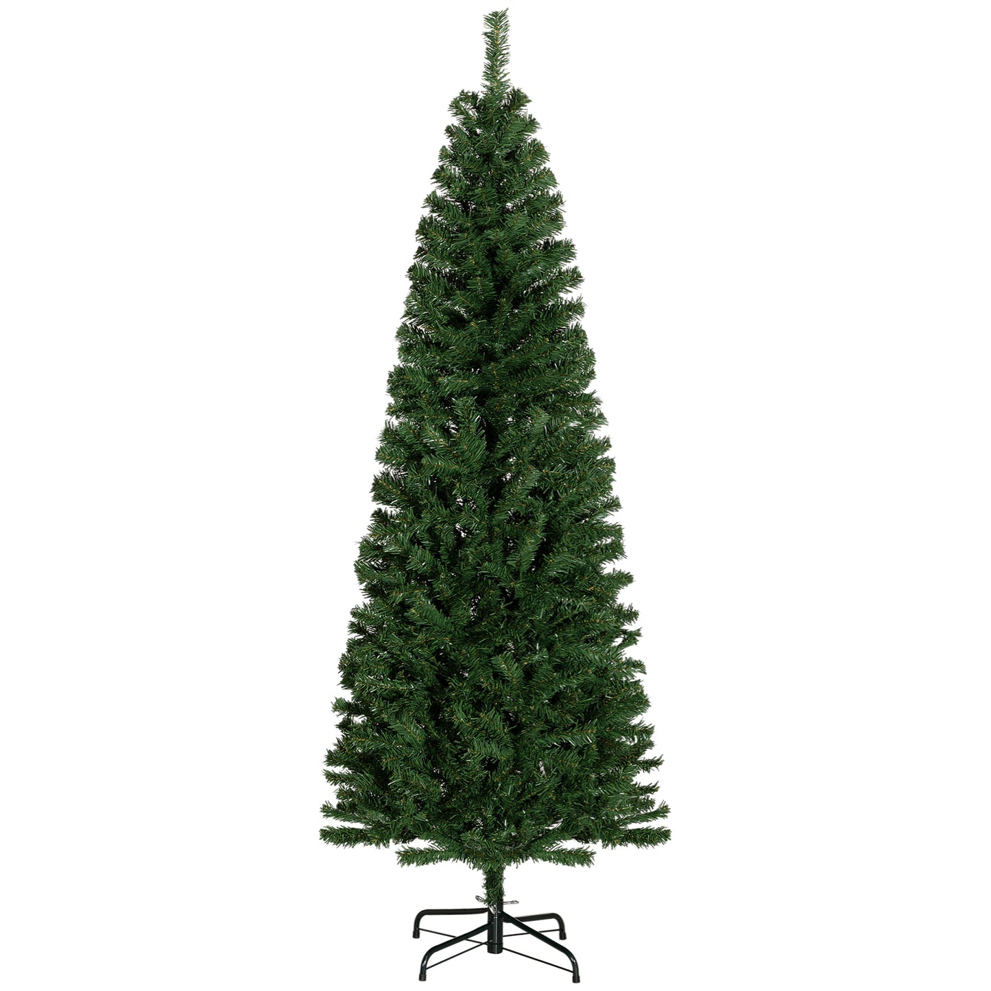 HOMCOM 6ft Pencil Christmas Tree, Unlit Artificial Christmas Tree Slim Douglas Fir Xmas Tree with Realistic Branches, Halloween Tree with 618 Tips, Green