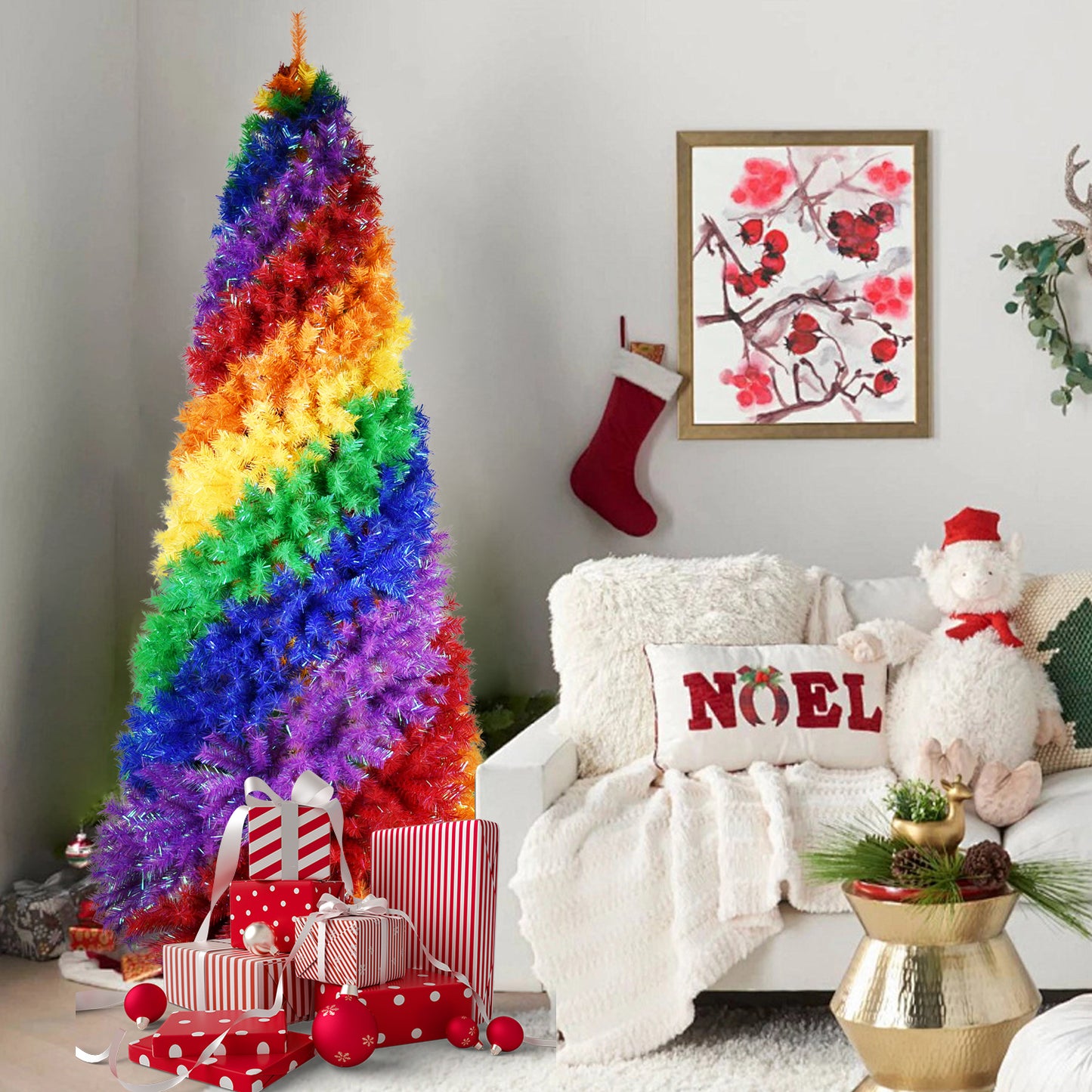 6ft Rainbow Spiral Christmas Tree, 1248 Branch Tips, Colorful PVC Artificial Holiday Tree with Unique Spiral Design, Full & Lush Shape, Sturdy Metal Stand for Indoor Christmas Decoration