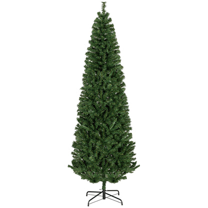 HOMCOM 7ft Pencil Christmas Tree, Unlit Artificial Christmas Tree Slim Douglas Fir Xmas Tree with Realistic Branches, Halloween Tree with 818 Tips, Green