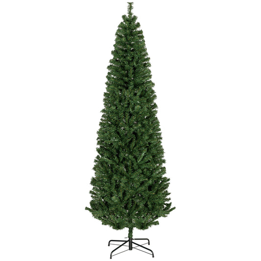 HOMCOM 7ft Pencil Christmas Tree, Unlit Artificial Christmas Tree Slim Douglas Fir Xmas Tree with Realistic Branches, Halloween Tree with 818 Tips, Green