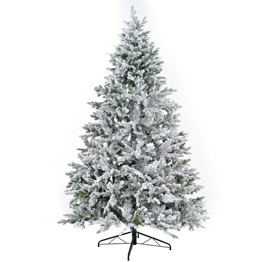Premium 7FT Snow Flocked Hinged Artificial Christmas Tree with Fluffy Branches and White Snow Tips