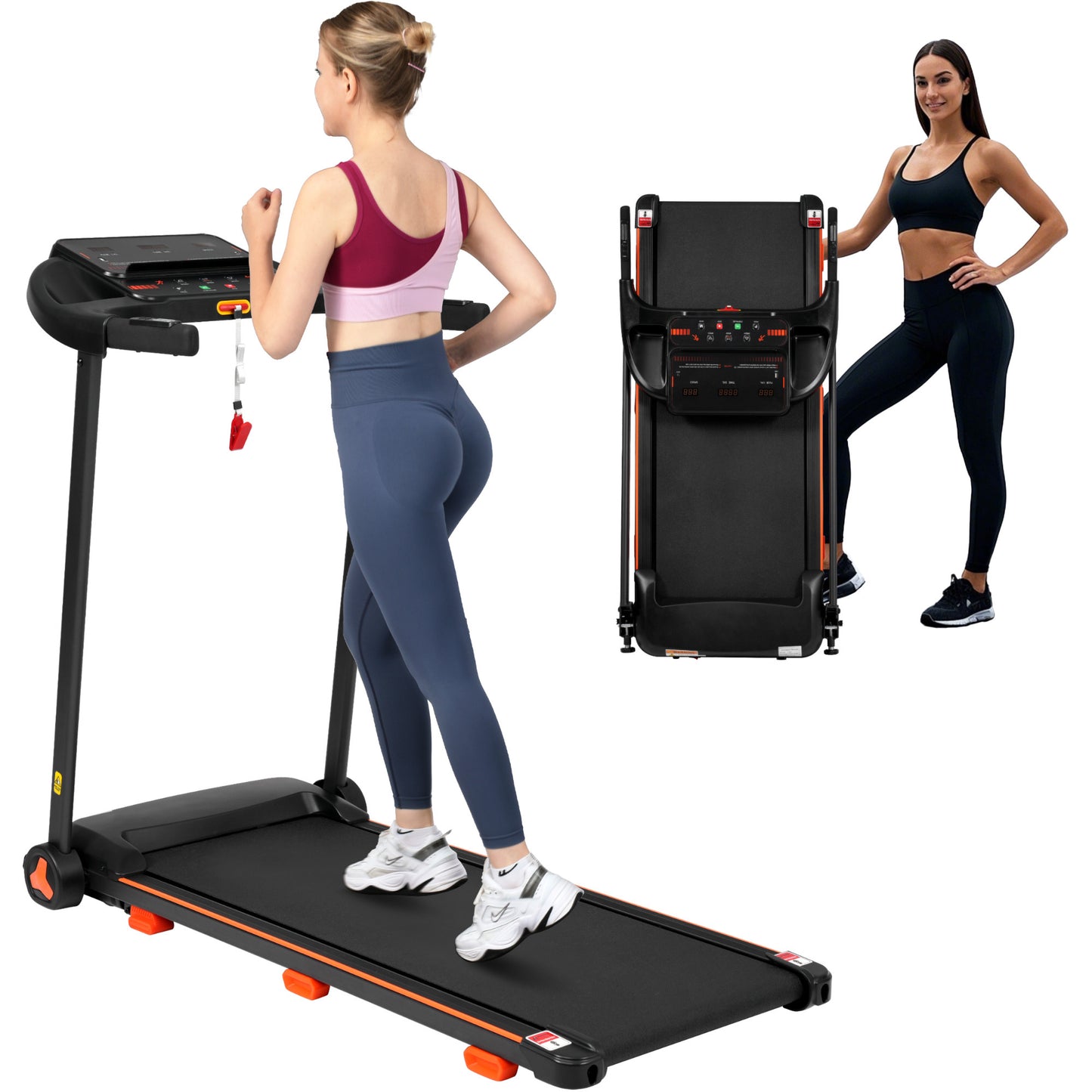 Treadmills for Home, 2.5HP Quiet Folding Treadmill with Heart Rate Sensor,  300lbs Weight Capacity, 7.5MPH, Incline Treadmill With USB Charge Station For Android & Bluetooth Speaker, 6 Shock-Absorbing